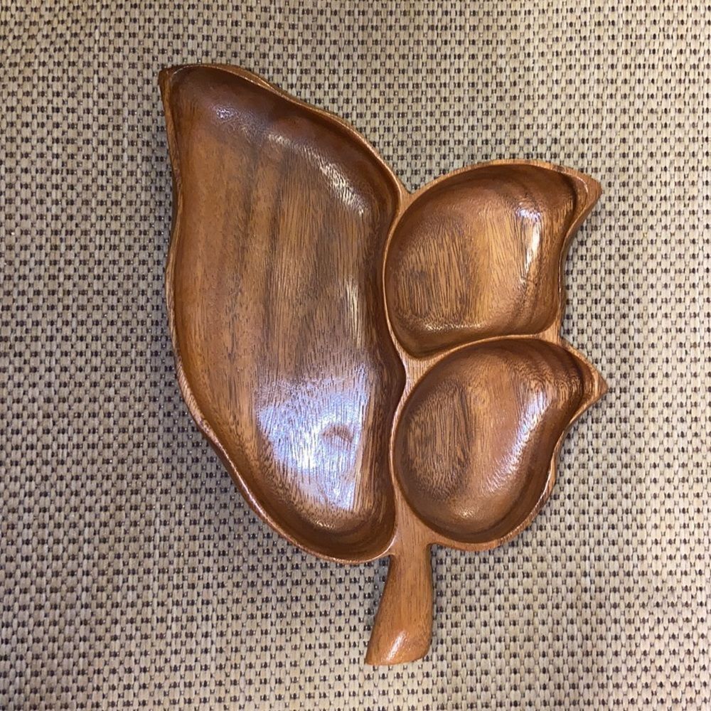 VTG, House Of Monkey-pod Leaf  Wood Made In Hawaii Dividen Serving Tray Crafted